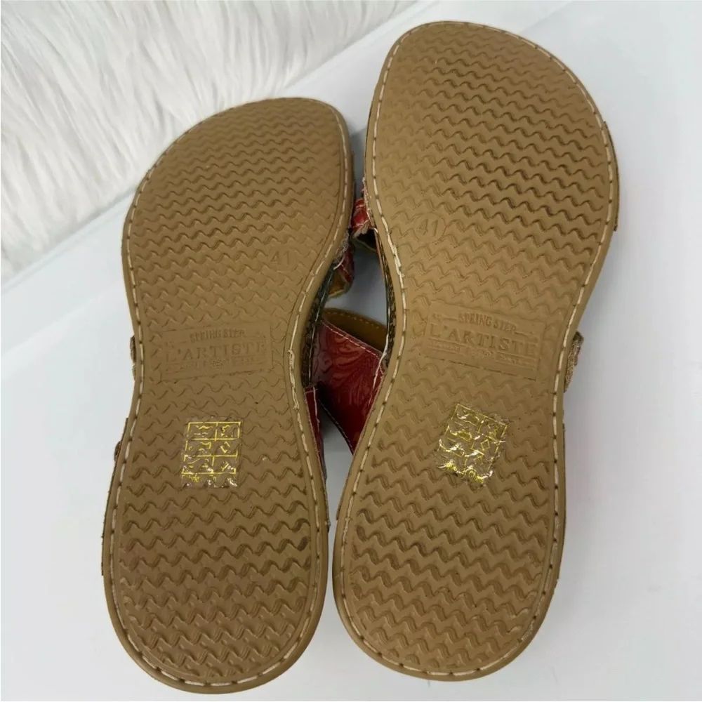 L'Artiste Spring Step ASTRA Red Leather Strappy Buckle Slip On Sandals 41 US 10 - Picture 7 of 8
